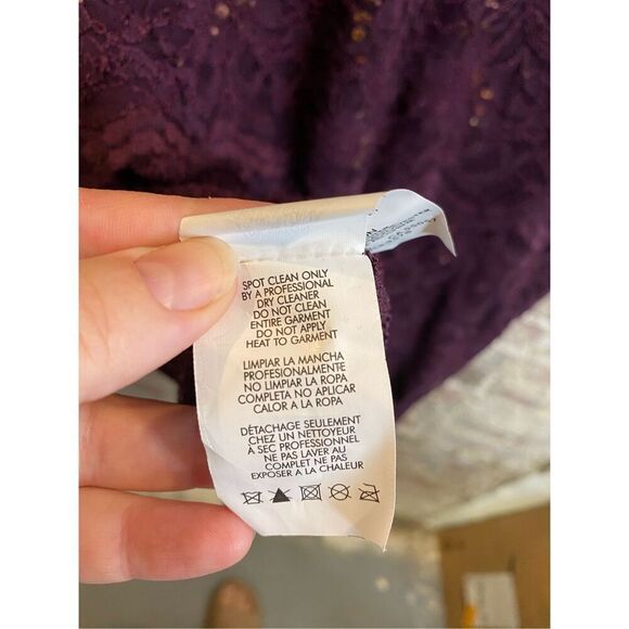 BLU SAGE Eggplant Purple Sequin Lace Layered Formal Cocktail Dress Shirt Sleeve - Picture 10 of 13